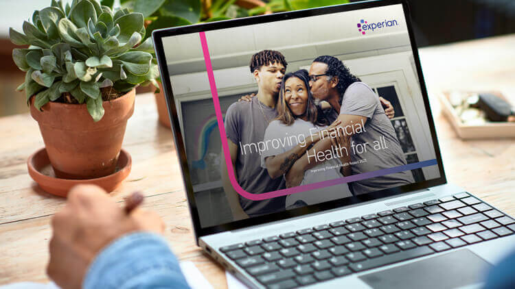 Laptop screen displaying the Experian United for Financial Health Report